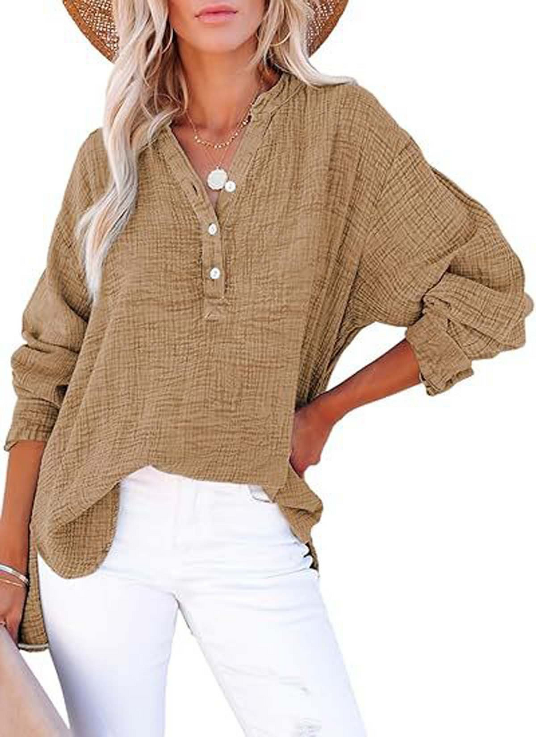 Emilia - Camicia a maniche lunghe plissettata di colore solido