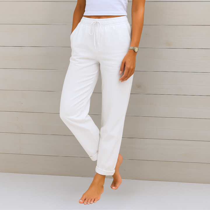Pantaloni stretch in lino traspiranti e confortevoli