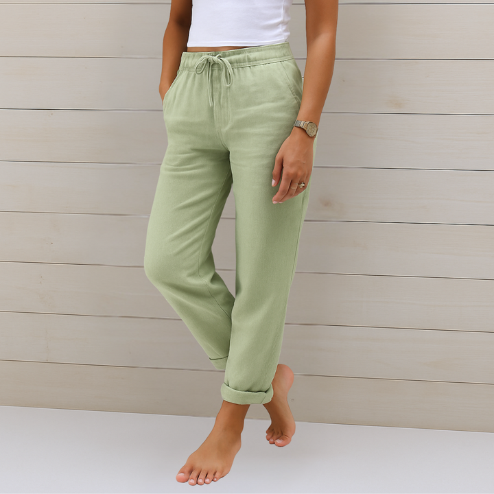 Pantaloni stretch in lino traspiranti e confortevoli