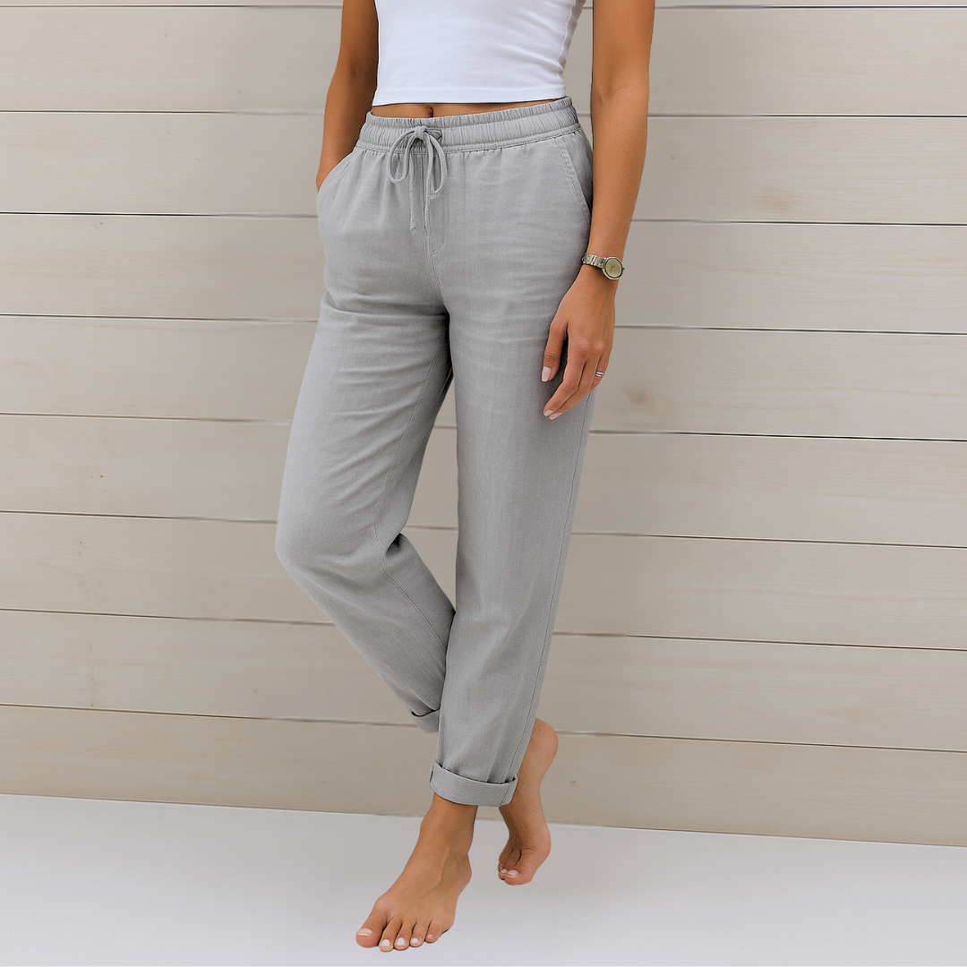 Pantaloni stretch in lino traspiranti e confortevoli