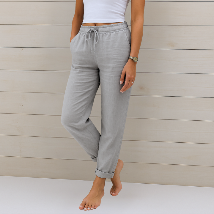 Pantaloni stretch in lino traspiranti e confortevoli