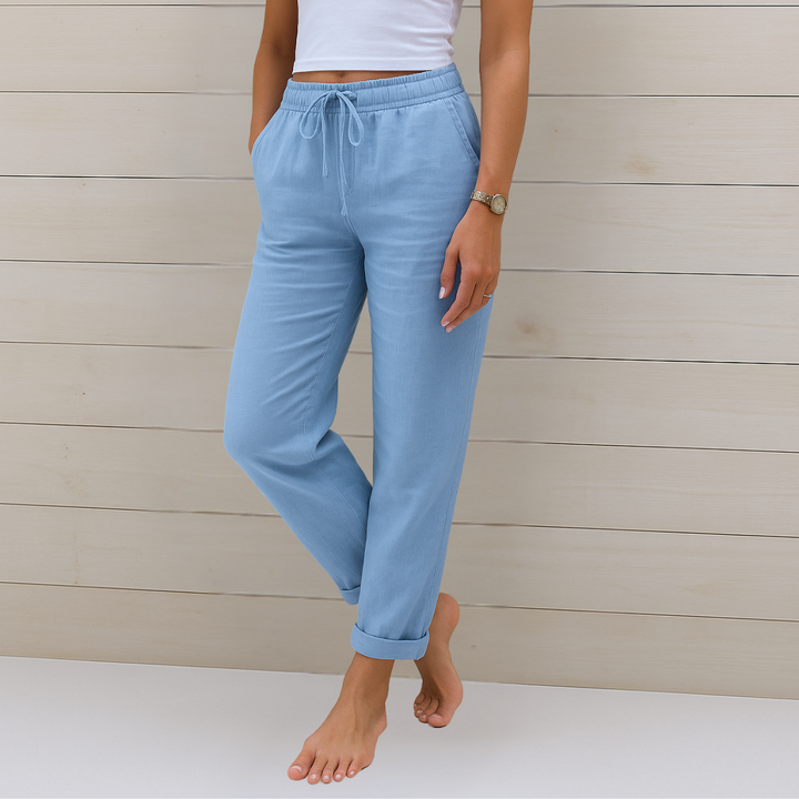Pantaloni stretch in lino traspiranti e confortevoli
