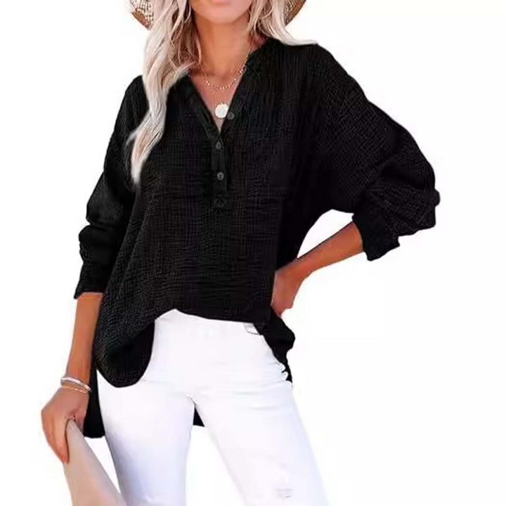 Emilia - Camicia a maniche lunghe plissettata di colore solido