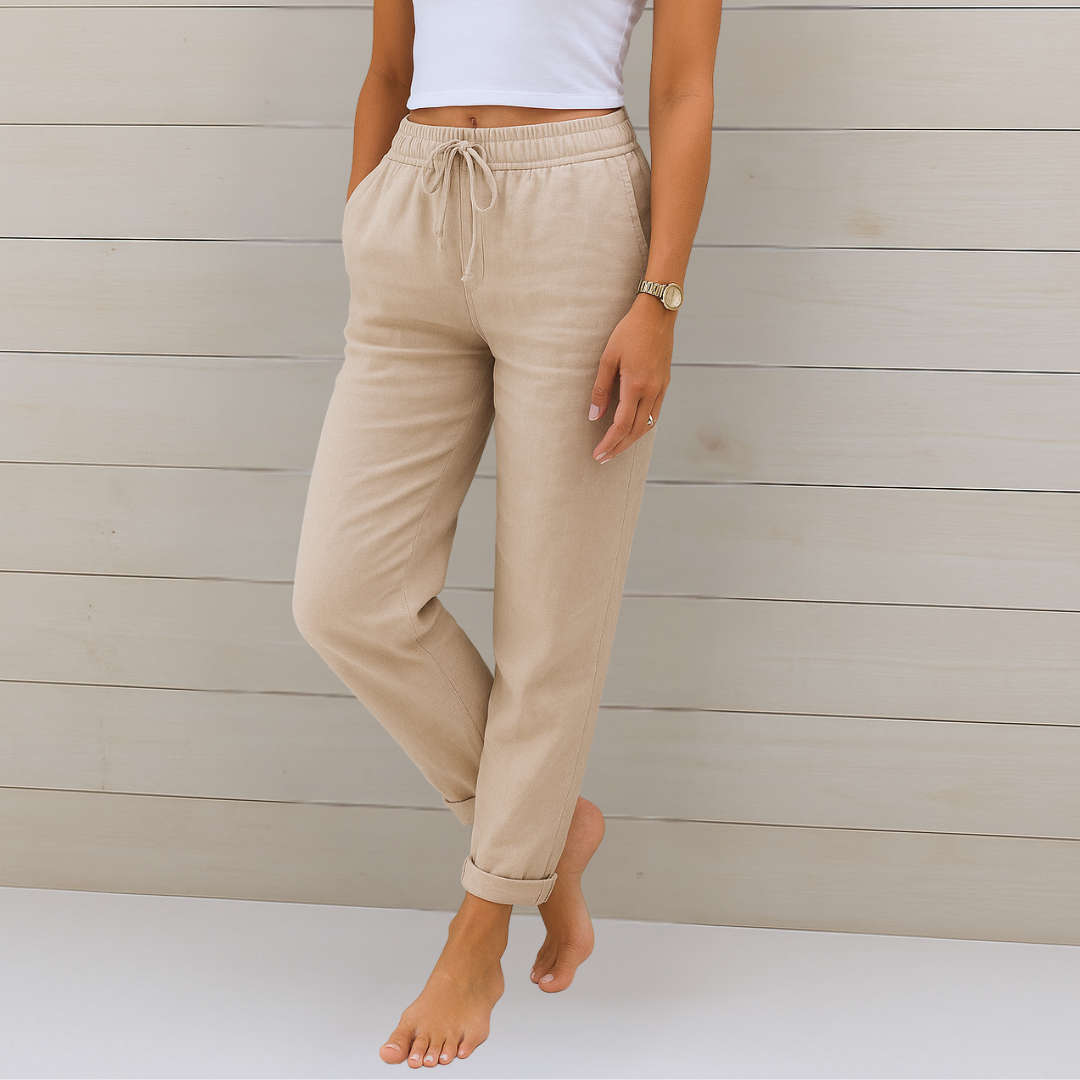 Pantaloni stretch in lino traspiranti e confortevoli