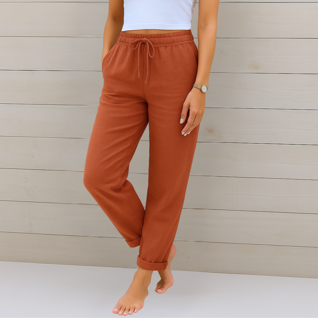 Pantaloni stretch in lino traspiranti e confortevoli