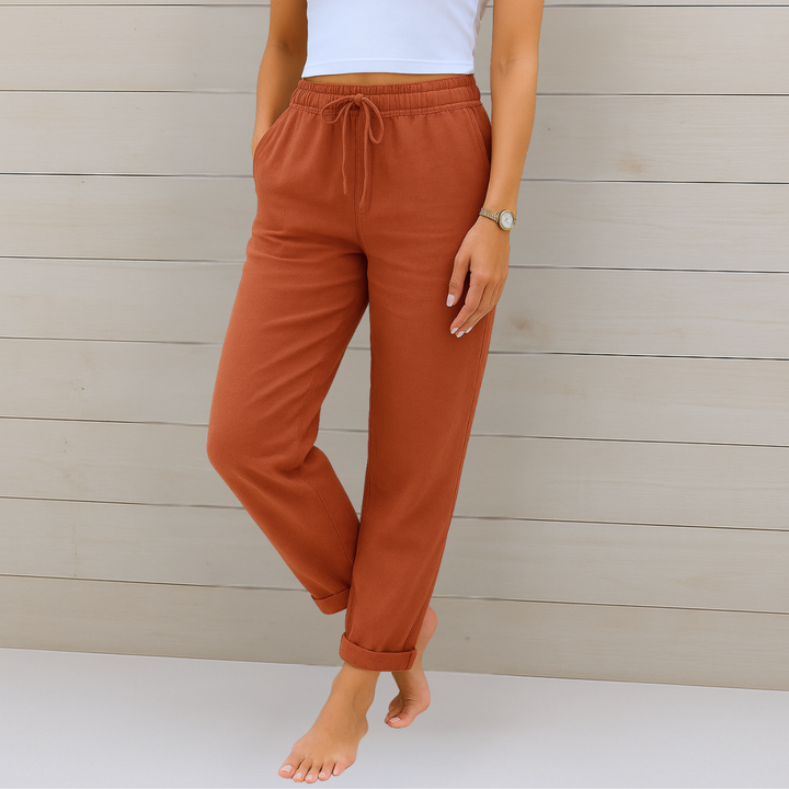 Pantaloni stretch in lino traspiranti e confortevoli