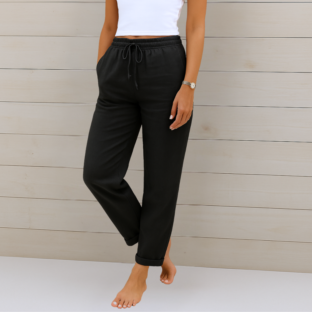 Pantaloni stretch in lino traspiranti e confortevoli