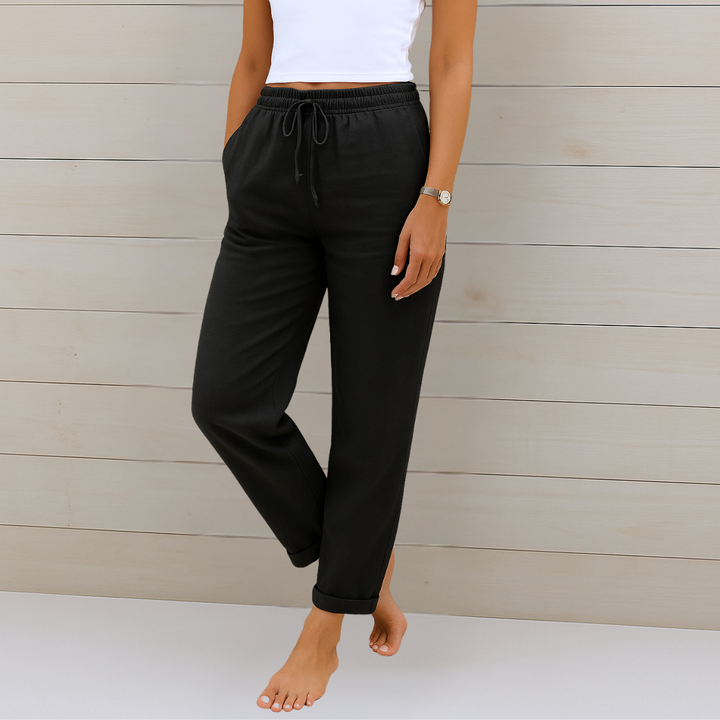 Pantaloni stretch in lino traspiranti e confortevoli