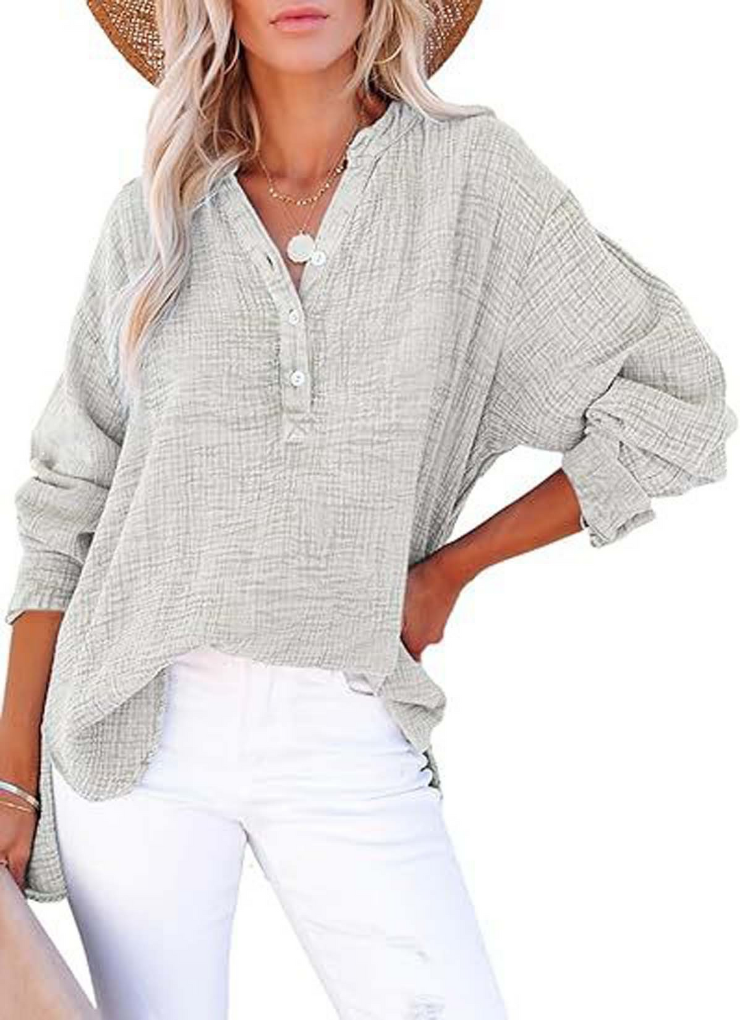 Emilia - Camicia a maniche lunghe plissettata di colore solido