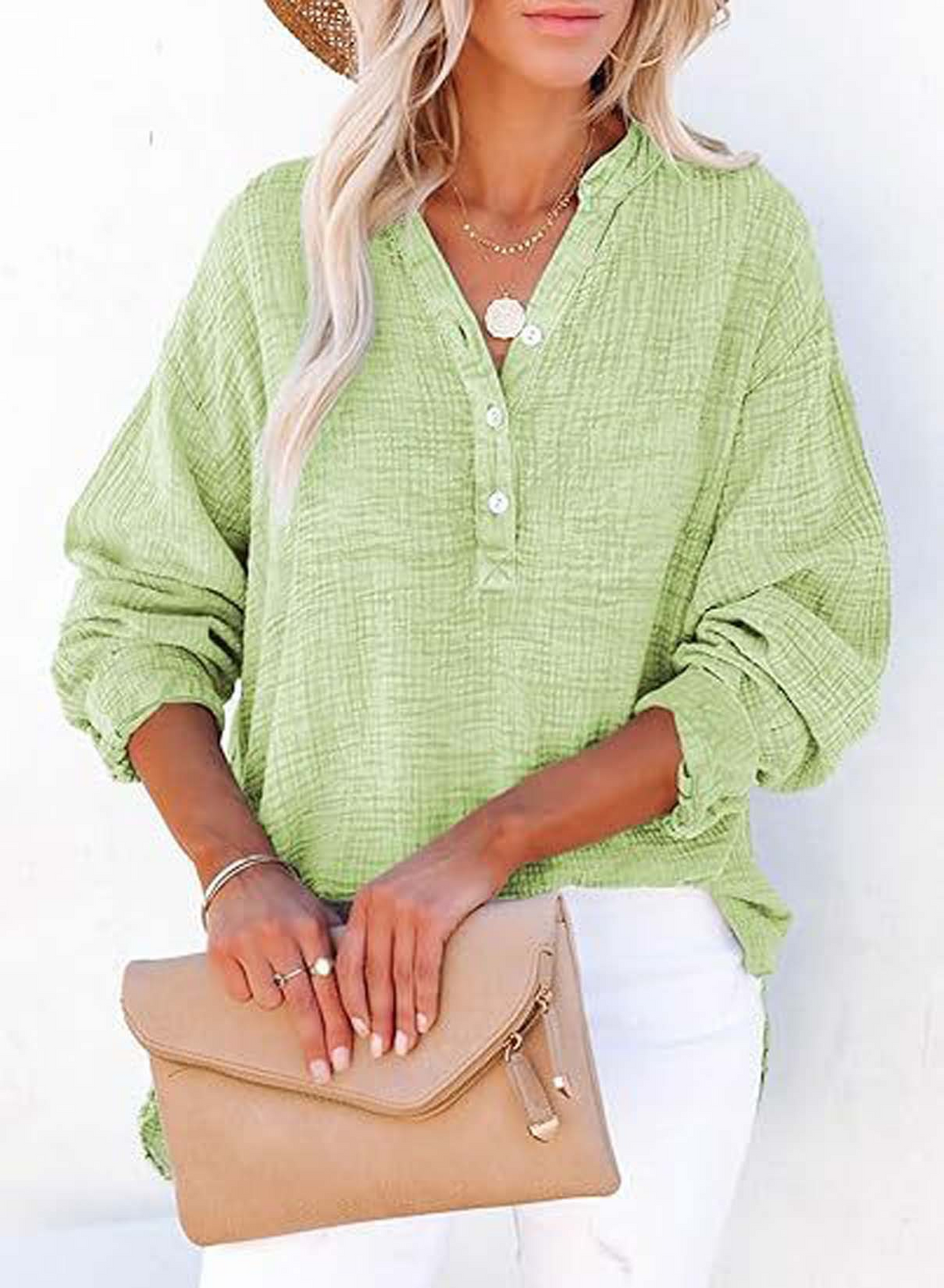 Emilia - Camicia a maniche lunghe plissettata di colore solido