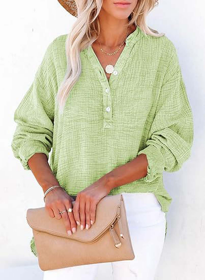 Emilia - Camicia a maniche lunghe plissettata di colore solido