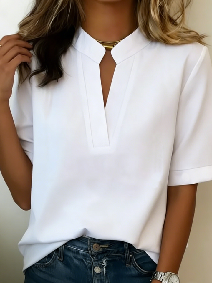 Marcella - Blusa Chic con Collo a V e Dettaglio Dorato