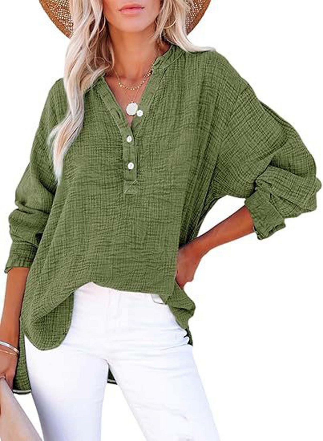 Emilia - Camicia a maniche lunghe plissettata di colore solido