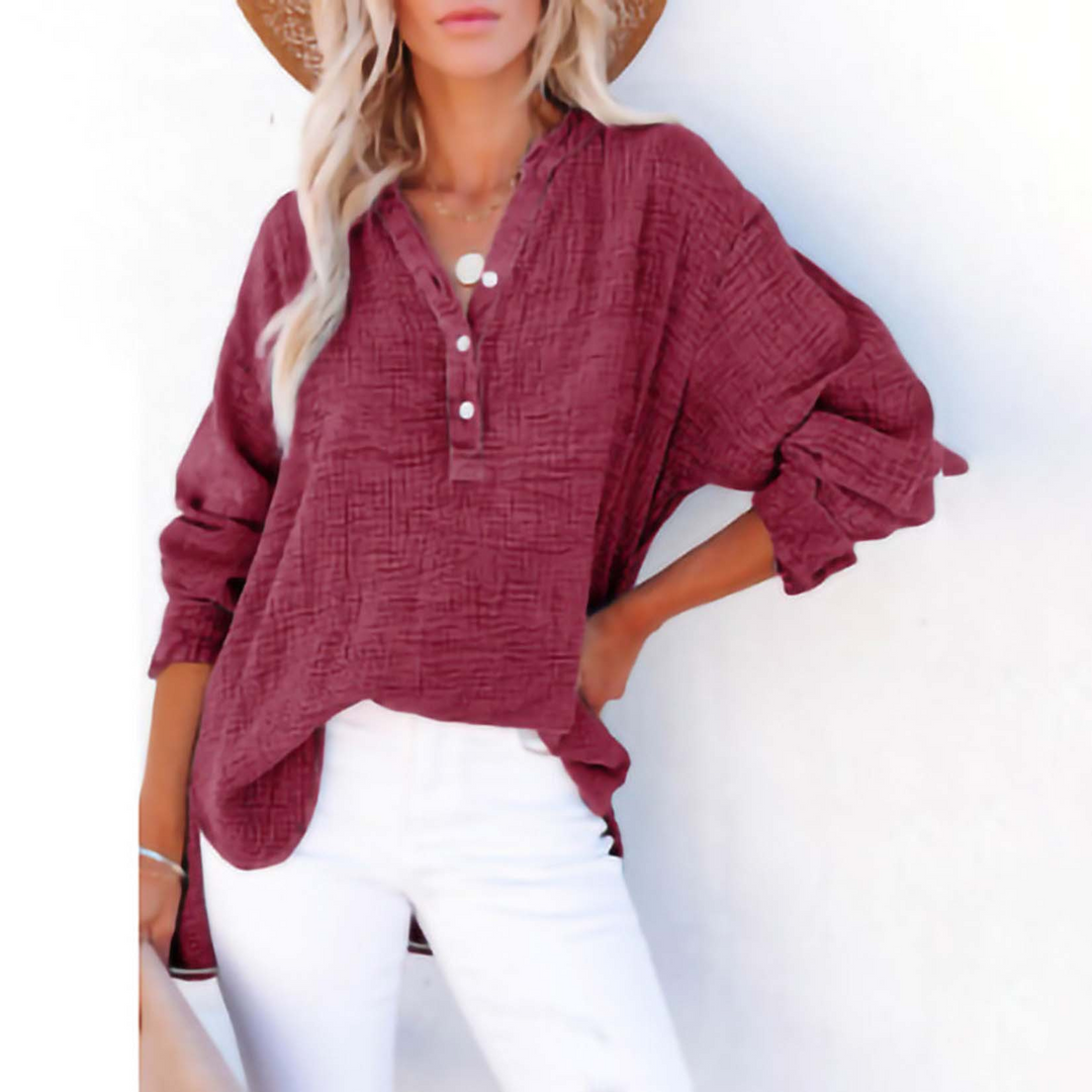 Emilia - Camicia a maniche lunghe plissettata di colore solido