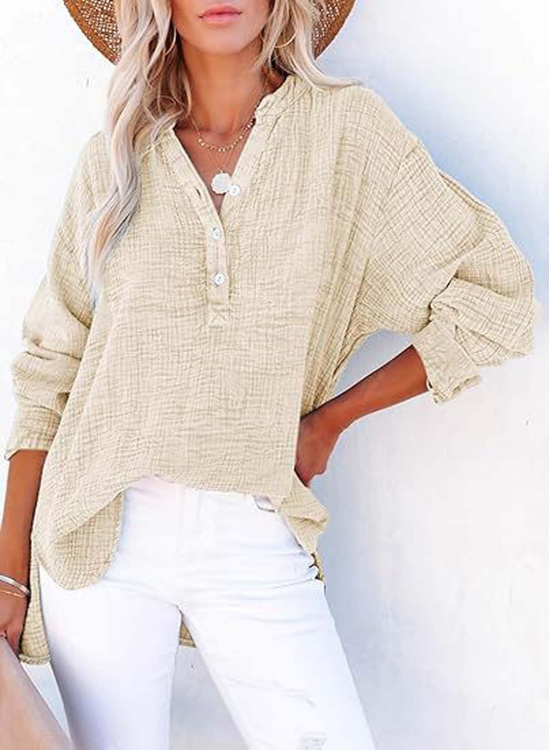 Emilia - Camicia a maniche lunghe plissettata di colore solido