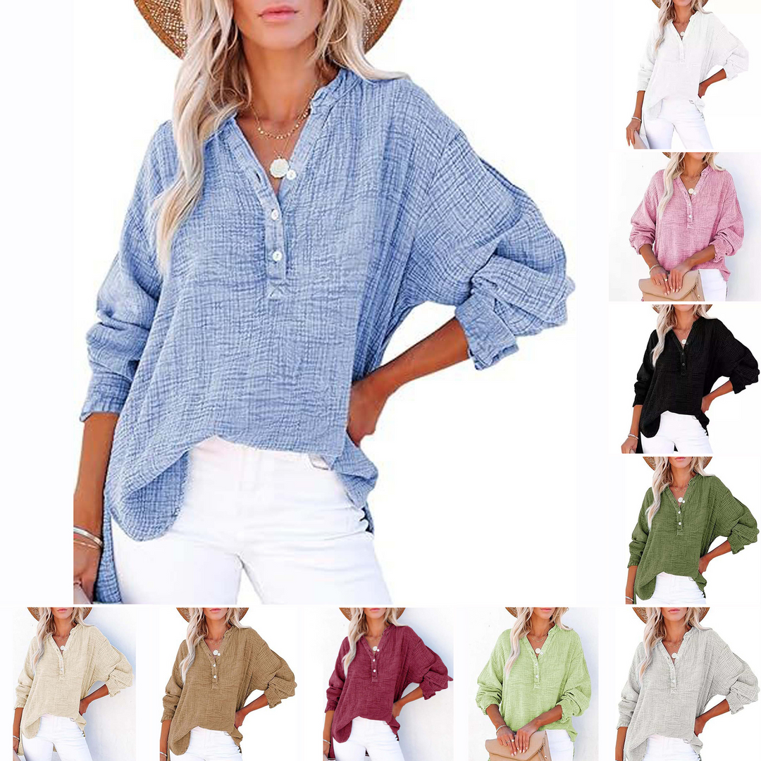 Emilia - Camicia a maniche lunghe plissettata di colore solido