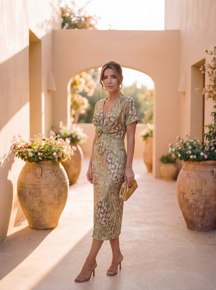 Ester™- Abito Midi Elegante con Nodo in Vita