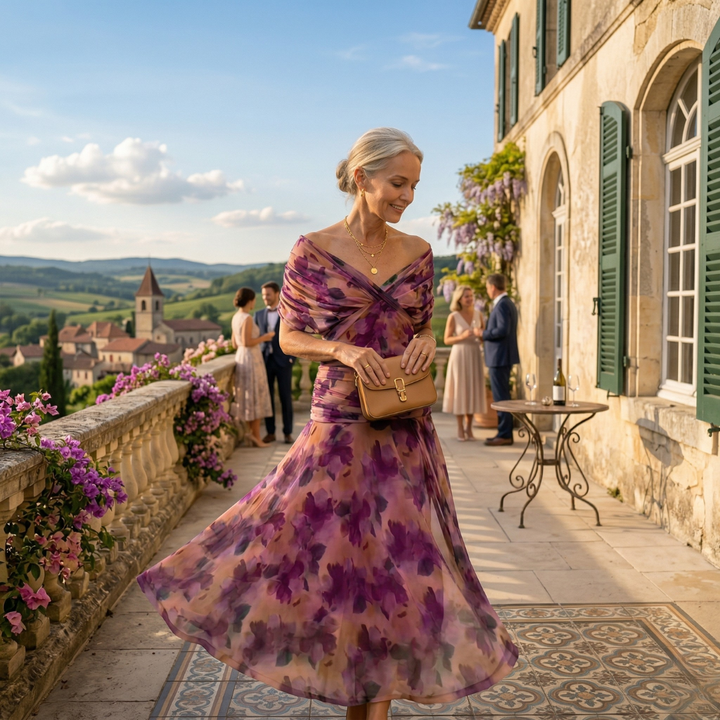Diane | Abito Maxi Drappeggiato con Collo a V e Maniche Velate