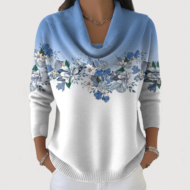 Matilde | Maglia floreale con collo morbido e drappeggiato