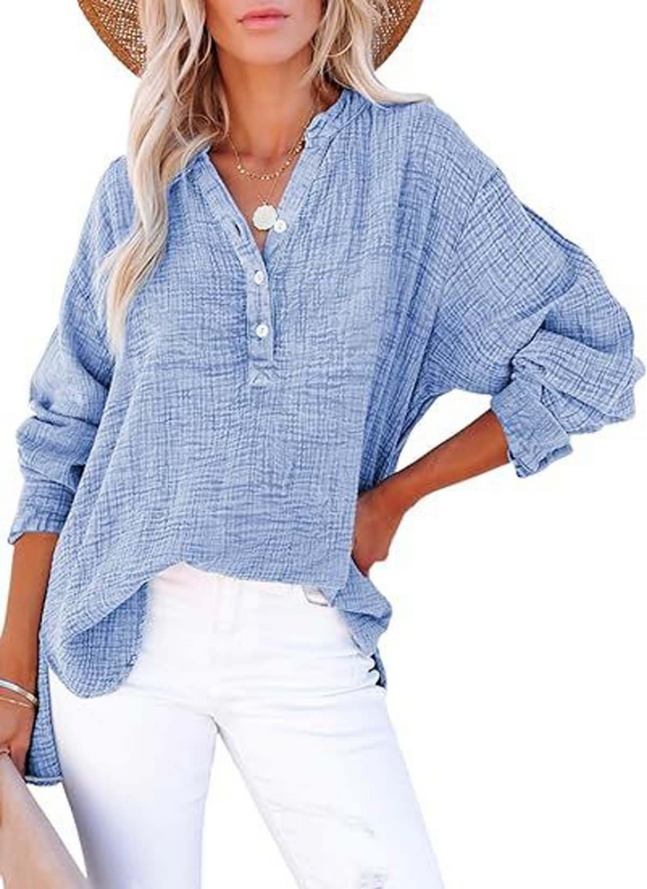 Emilia - Camicia a maniche lunghe plissettata di colore solido