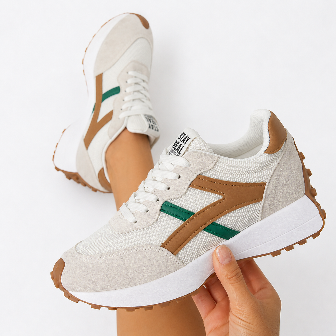 Milena - Scarpe da tennis vintage in maglia da donna, con suola a zeppa