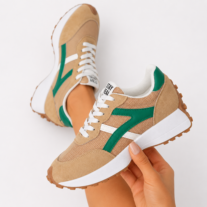 Milena - Scarpe da tennis vintage in maglia da donna, con suola a zeppa