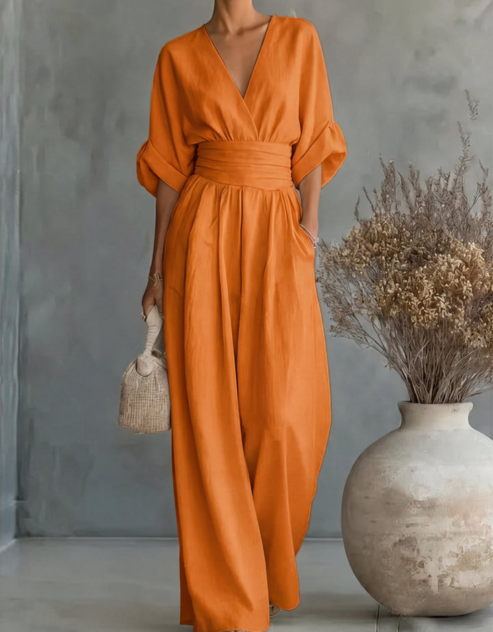 Daniela™ - Mono elegante con scollatura a V e gamba larga