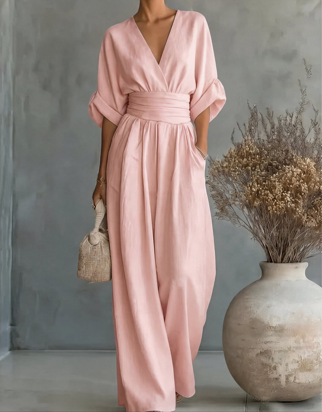 Daniela™ - Mono elegante con scollatura a V e gamba larga