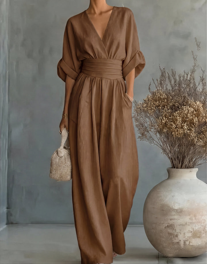Daniela™ - Mono elegante con scollatura a V e gamba larga