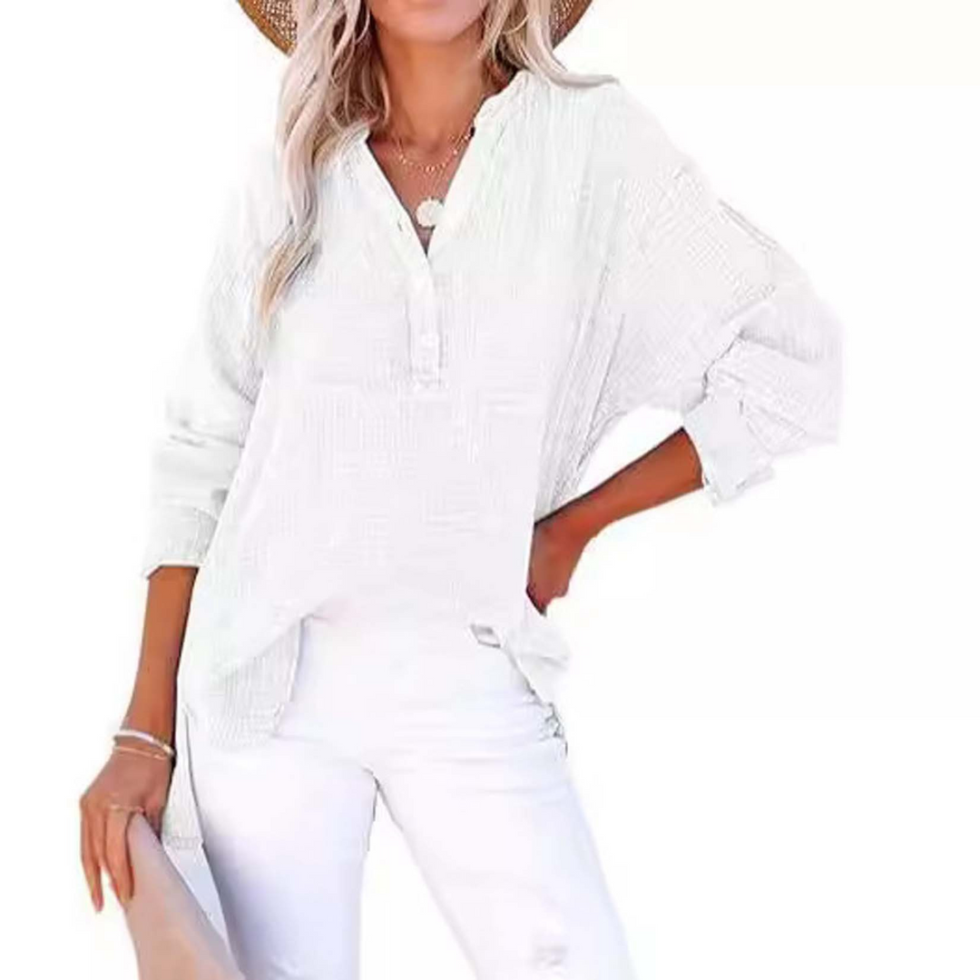 Emilia - Camicia a maniche lunghe plissettata di colore solido