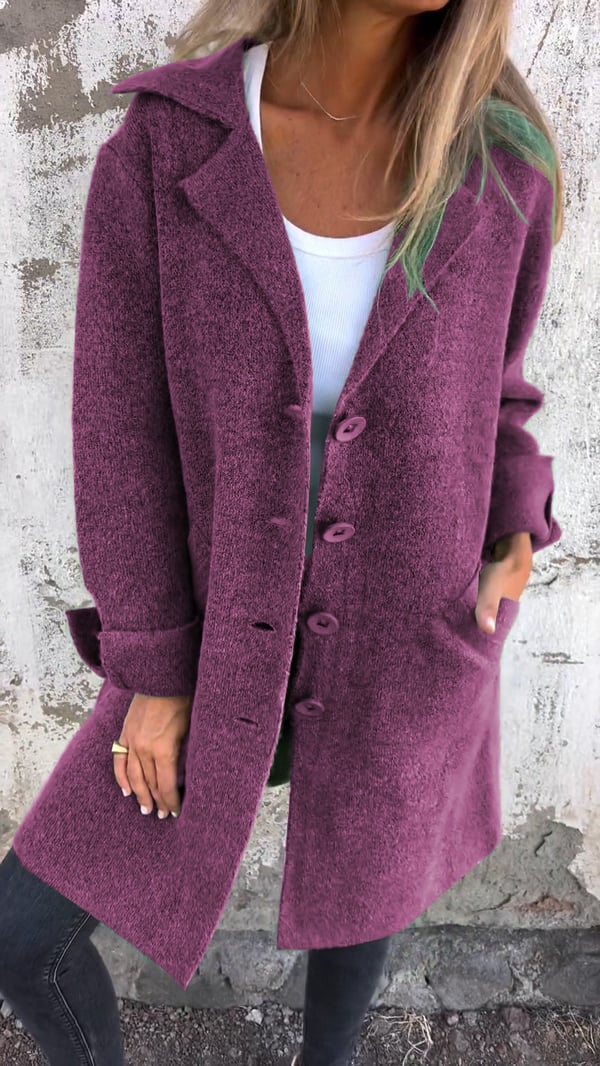 Milena – Cappotto Lungo Casual in Lana con Revers e Chiusura Monopetto