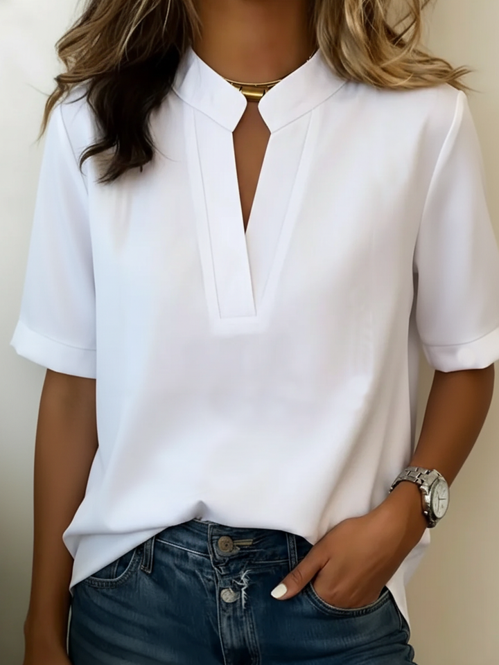Marcella - Blusa Chic con Collo a V e Dettaglio Dorato