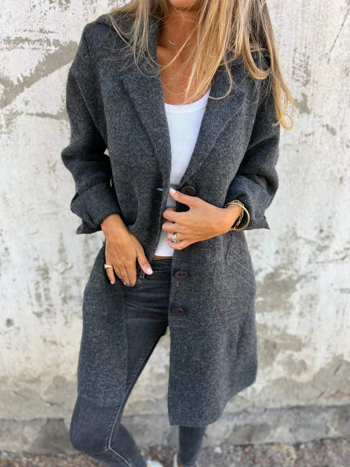 Milena – Cappotto Lungo Casual in Lana con Revers e Chiusura Monopetto