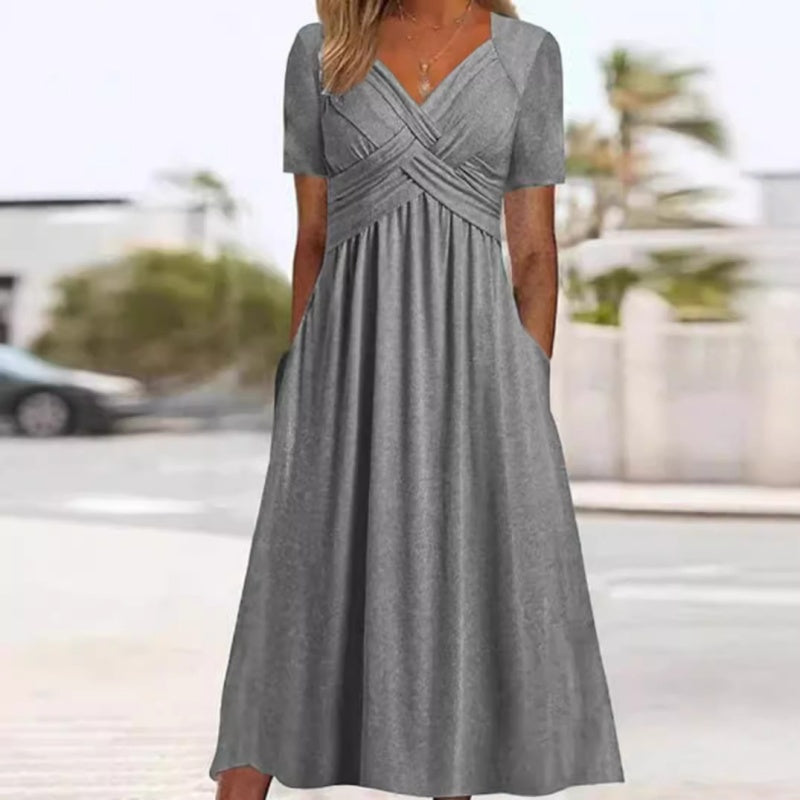 Greta - Abiti lunghi da donna con scollo a V e maniche corte