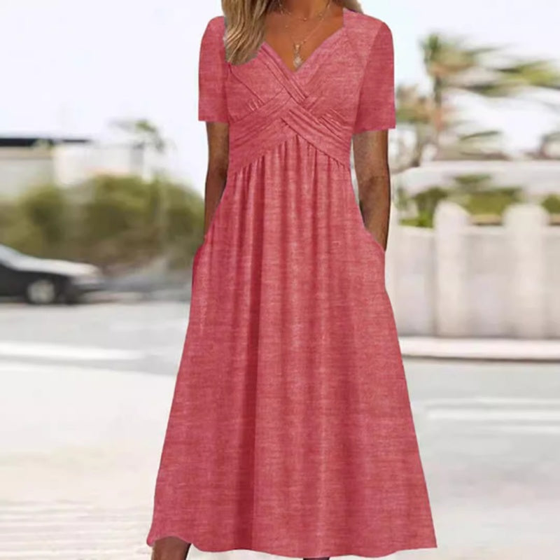 Greta - Abiti lunghi da donna con scollo a V e maniche corte