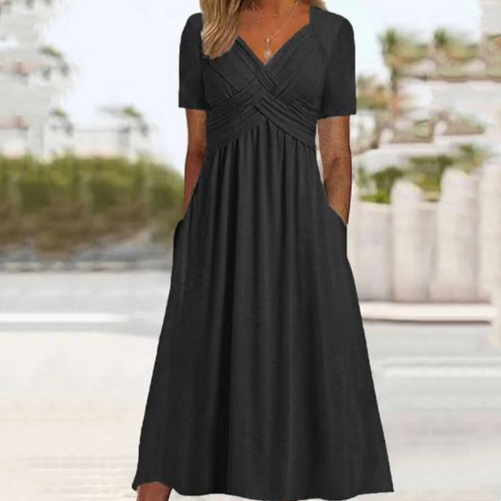 Greta - Abiti lunghi da donna con scollo a V e maniche corte