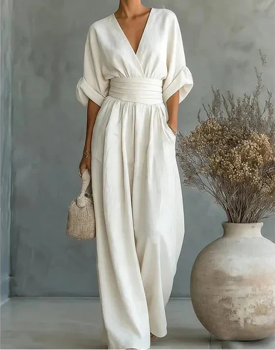 Daniela™ - Mono elegante con scollatura a V e gamba larga