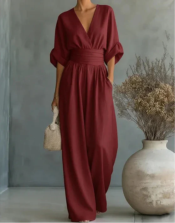 Daniela™ - Mono elegante con scollatura a V e gamba larga