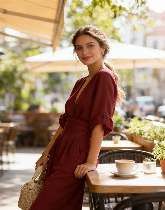 Daniela™ - Mono elegante con scollatura a V e gamba larga