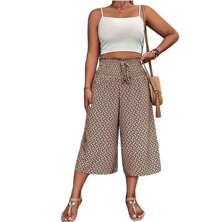 Pantaloni Capri per donne con cintura elastica, vita alta e gambe larghe