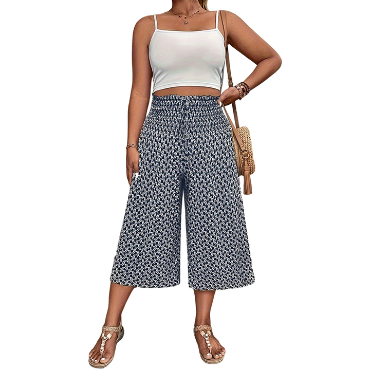 Pantaloni Capri per donne con cintura elastica, vita alta e gambe larghe