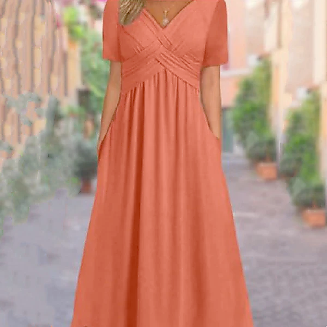 Greta - Abiti lunghi da donna con scollo a V e maniche corte