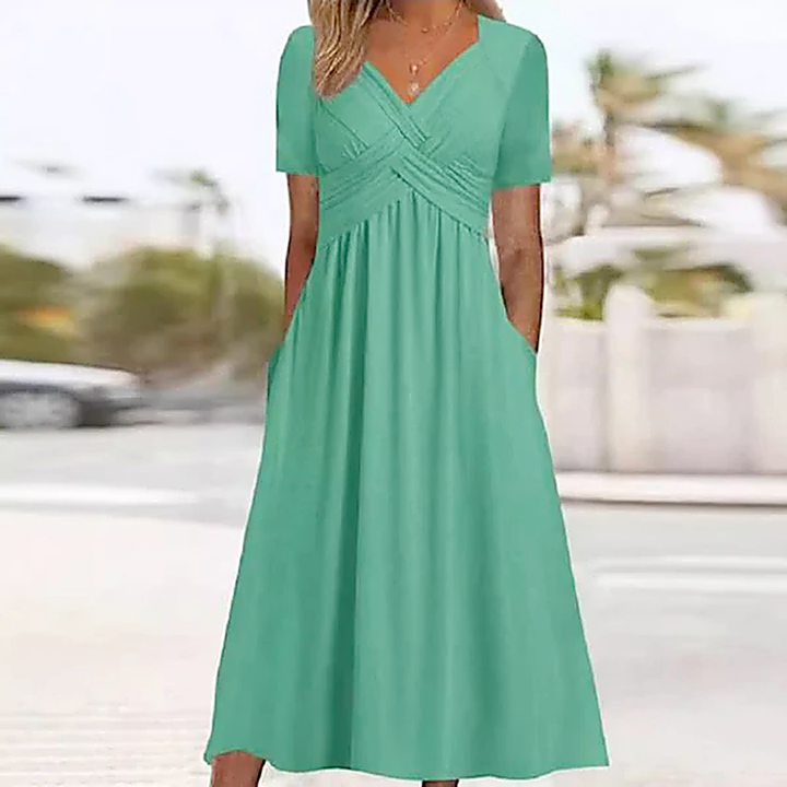 Greta - Abiti lunghi da donna con scollo a V e maniche corte